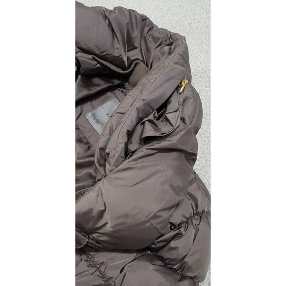 Zara Basic Womens Brown Full Zip Puffer‎ Vest Quilted Convertible Hood Size M - Picture 6 of 9